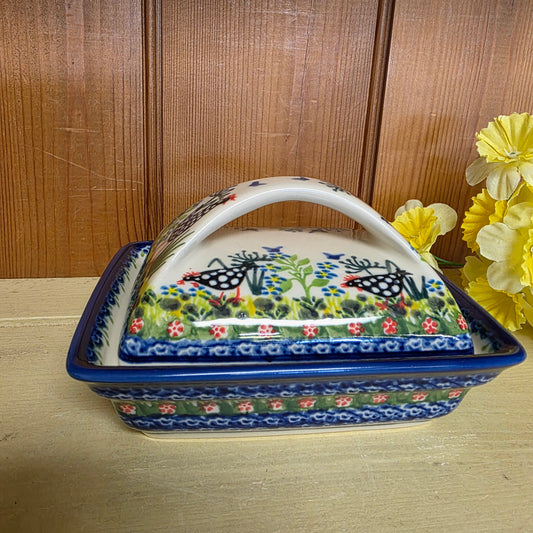 Butter Dish Black & White Chickens 950