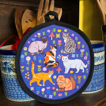 Pot Holder ~ Spring Kitty Cats Round Potholder / Hot Pad 