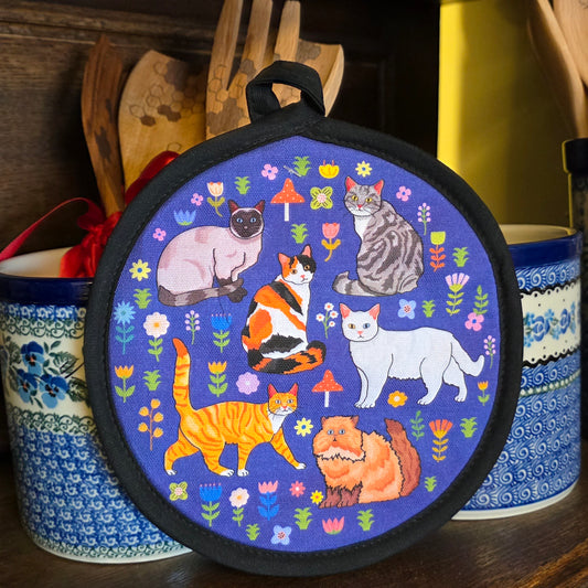 Pot Holder ~ Spring Kitty Cats Round Potholder / Hot Pad 