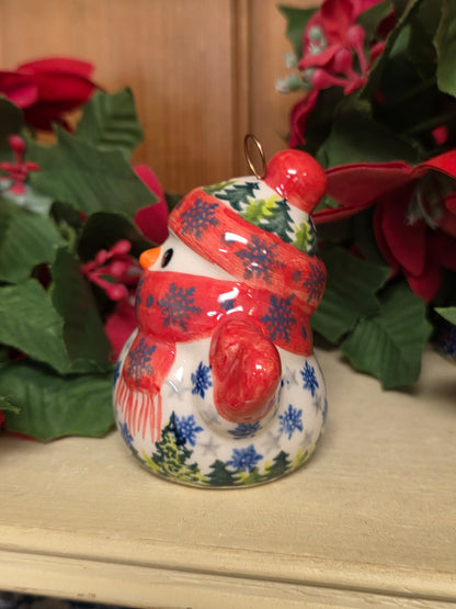 Snowman red scarf / green trees (3")