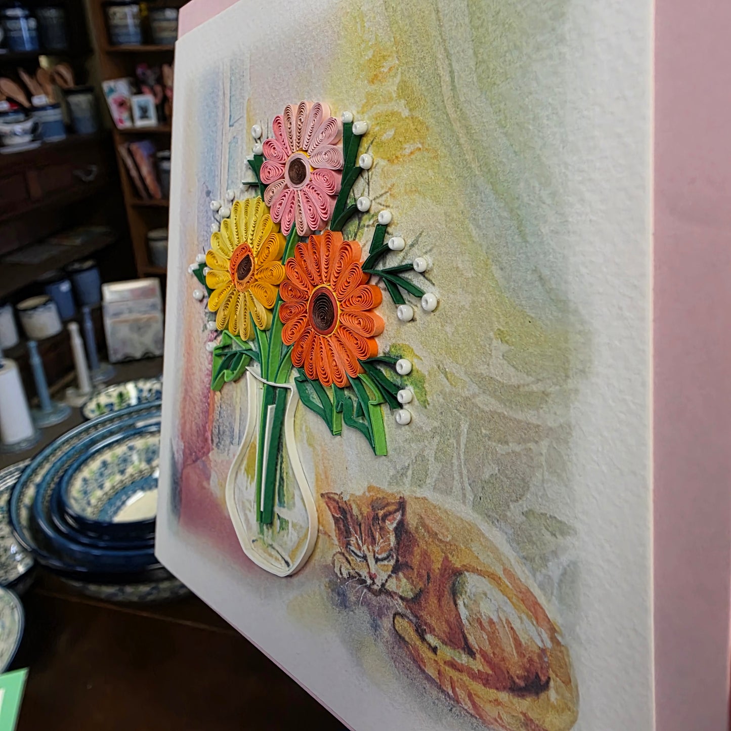 Card ~ Flowers and sleeping cat