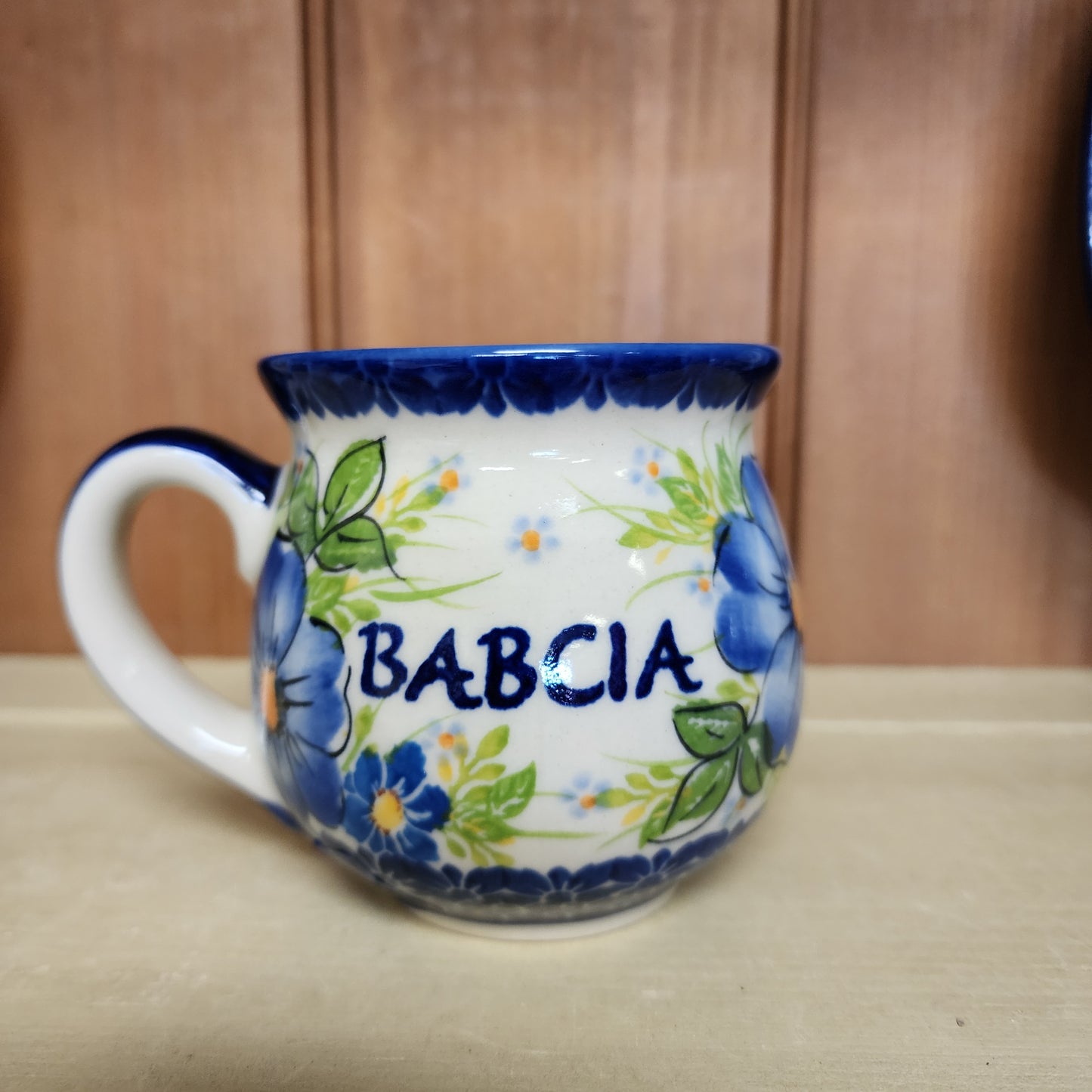 Mug 12 oz Babcia Blue Flower/yellow