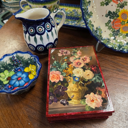 Box Roses and Peonies Still Life Lacquer Trinket Box ~ Made in Serbia