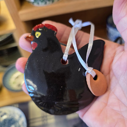 Ornament ~ (A) black Chicken with Egg (3")   **NOT POLISH POTTERY**