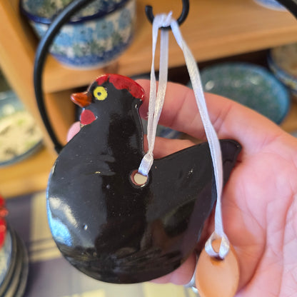 Ornament ~ (B) black Chicken with Egg (3")   **NOT POLISH POTTERY**