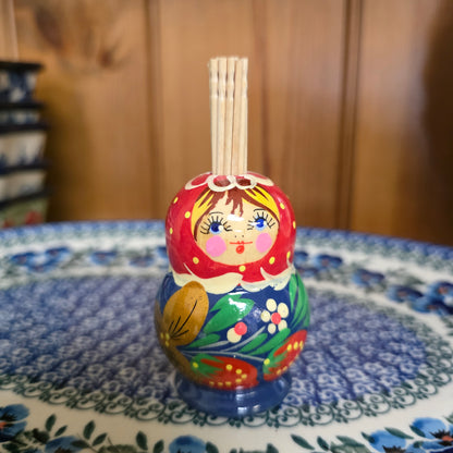 Wooden (A4 ~red top / blue bottom) toothpick holder