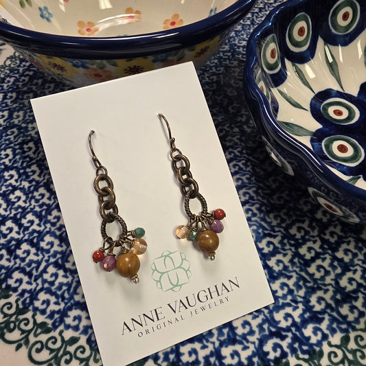 Jewelry ~ Earrings Earthen Czech Glass with Jasper Dangle Earrings