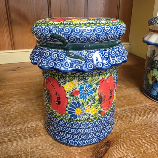 Jar w lid 6.5" Red Poppies