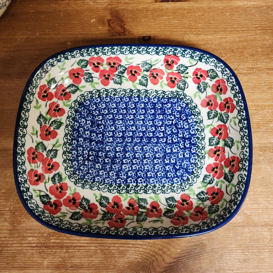 Baker   7.5" x 8.75" small serving dish    2538X ~ Red Pansy