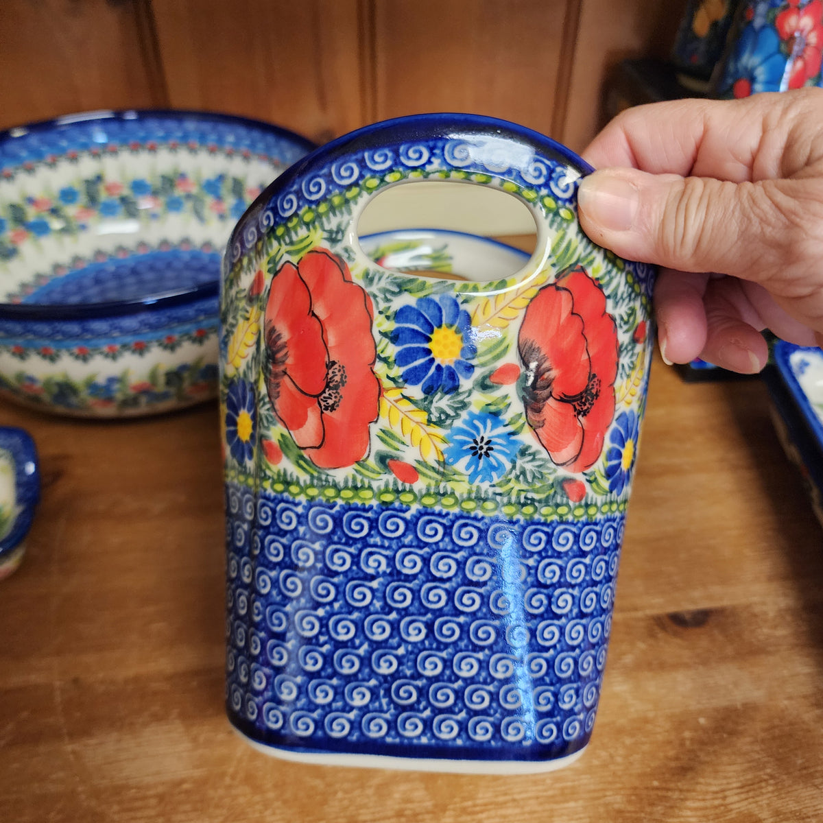 Basket ART2 / 188 Red Poppy  Utensil Holder / trash can