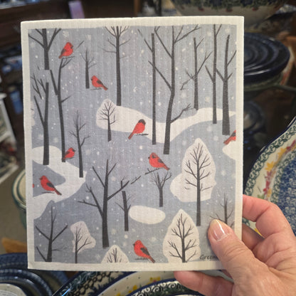 Dishcloth Winter Cardinals Swedish Dishcloth | Reusable Paper Towels