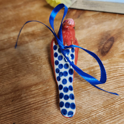 Cardinal #2 / big blue dots 3.5"  Ornament