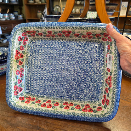 Baker   Rectangular w/Rim   Lasagna    11.25" x 13.75" 2538X ~ Red Pansy