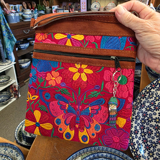 Embroidered Butterfly Red  ~  Faux Leather Crossbody Purse