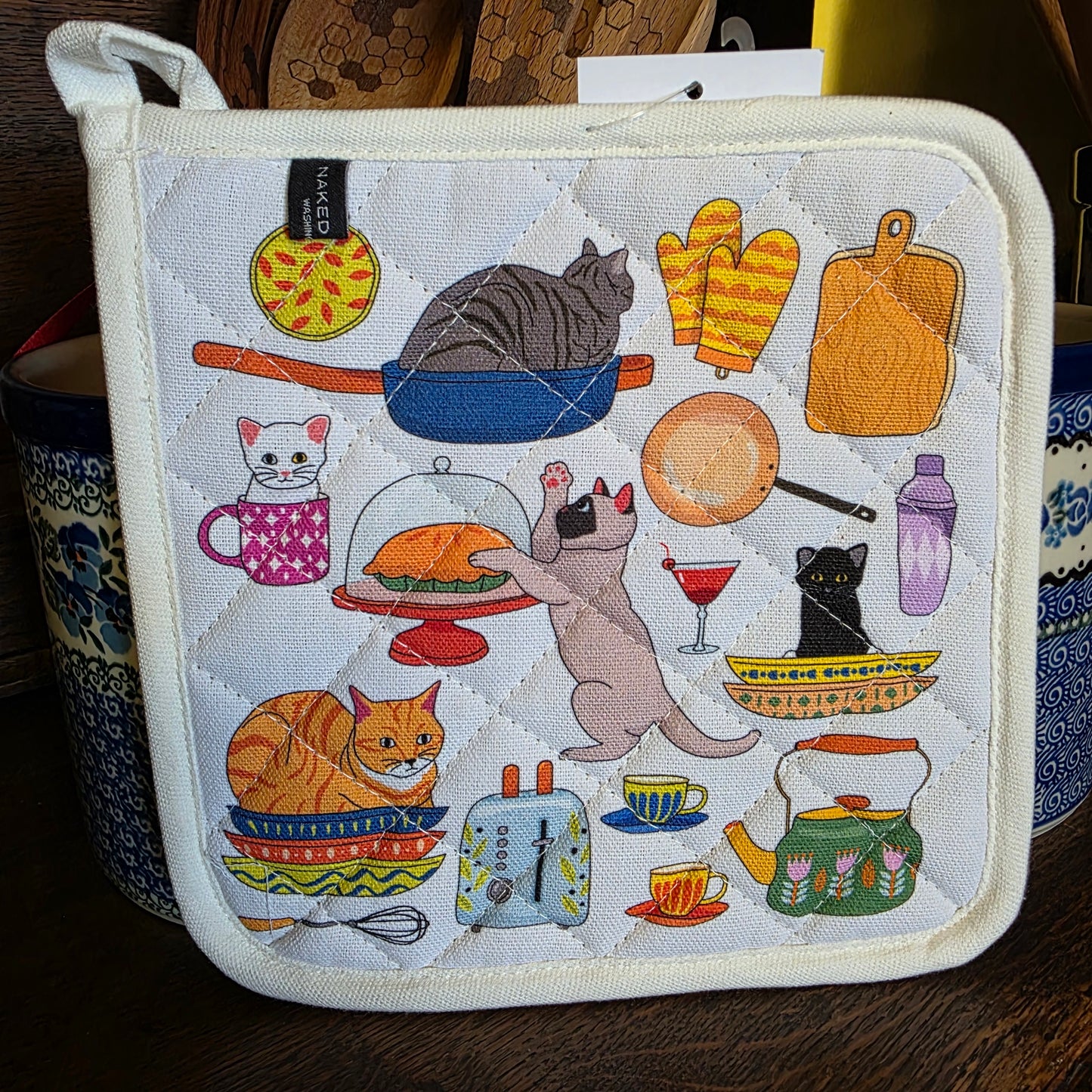 Pot Holder - Kitty Cats in the Kitchen - Reversible Potholder 