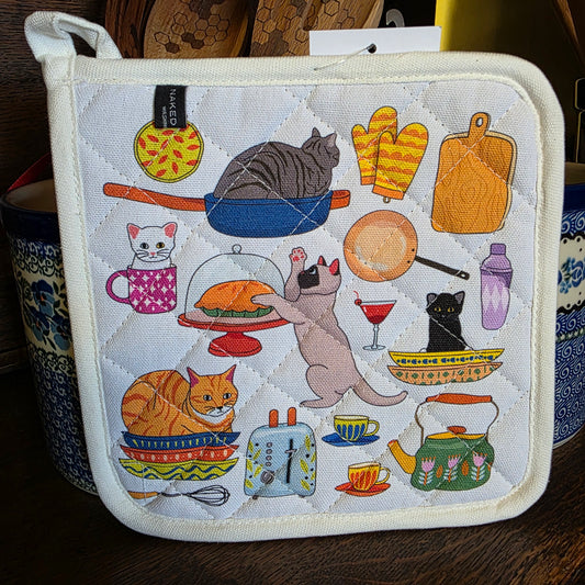 Pot Holder - Kitty Cats in the Kitchen - Reversible Potholder 