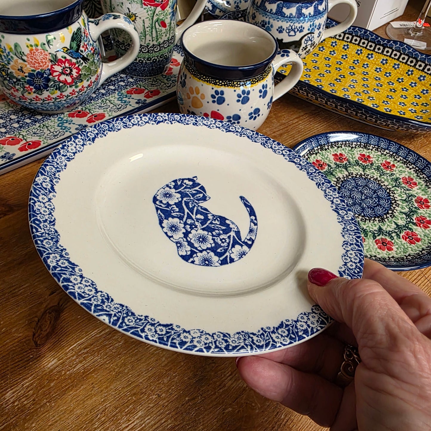 Burleigh ~ BLUE Plate 6.75" Calico Cat  *** NOT Polish Pottery