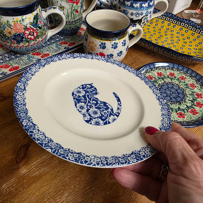Burleigh ~ BLUE Plate 6.75" Calico Cat  *** NOT Polish Pottery