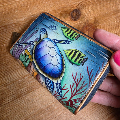 Anuschka ~ Accordion card holder / zip turtle fish