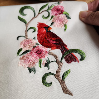 Towel ~ Cardinal Tea Towel with Embroidered Detail