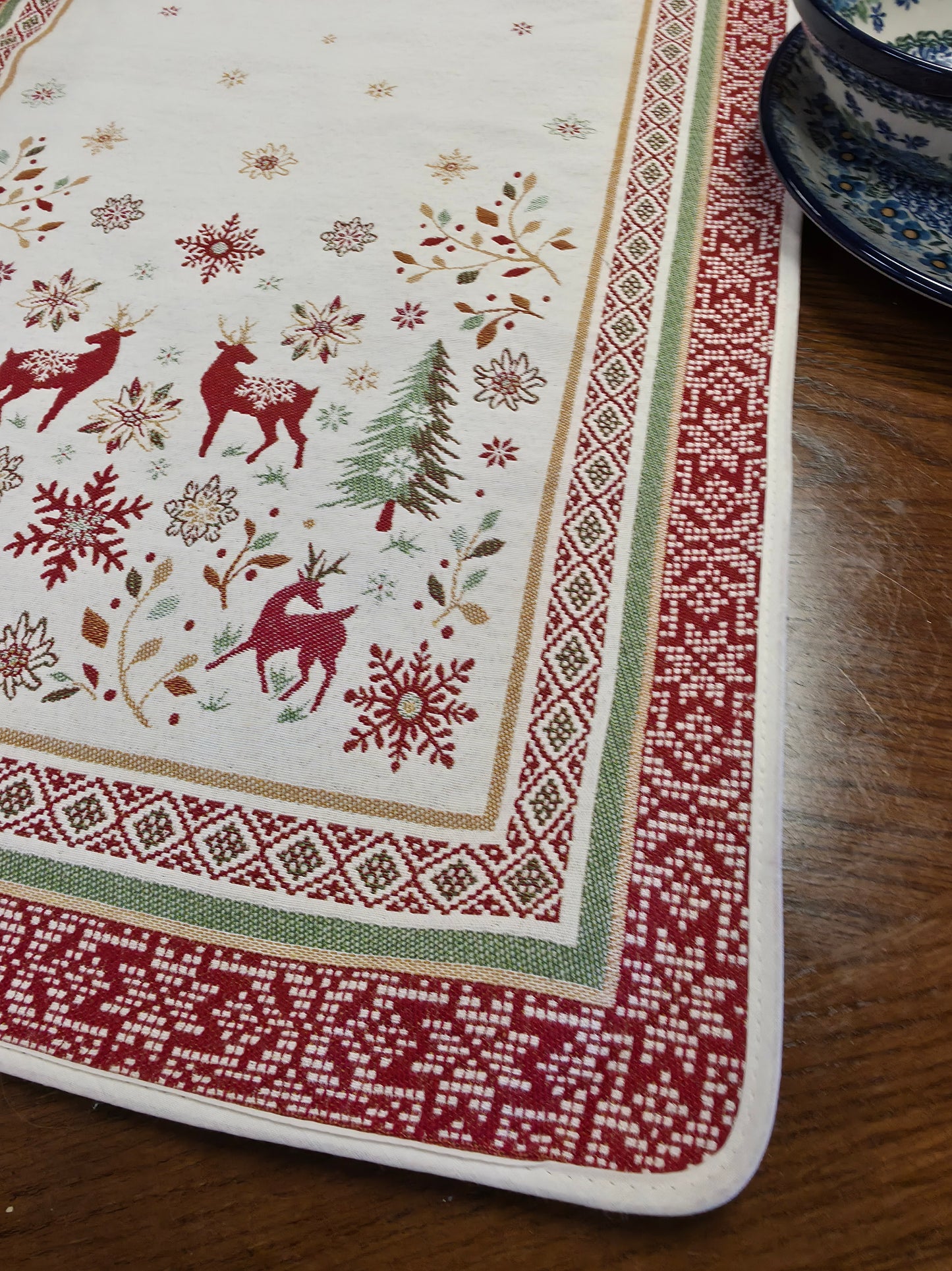 Runner Ivory with red border Holiday 20" x 68" #4833