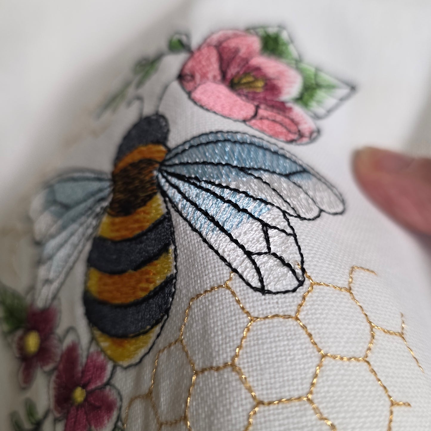 Towel ~ Bee among the flowers embroidered tea towel
