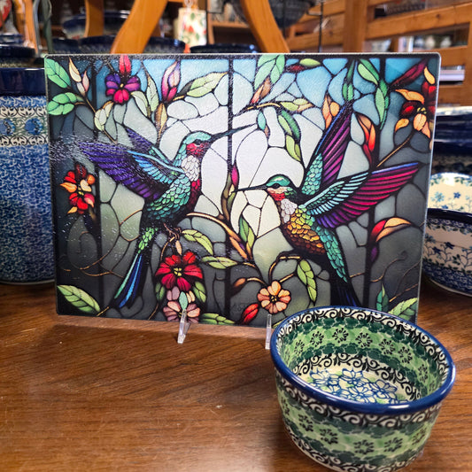 Cutting Board: Hummingbird #2: 8x11 inch   Tempered Glass Cutting Board & Serving Tray   *** NOT Polish Pottery ***