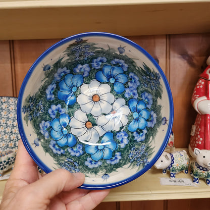 Bowl ~ 6" ~ Grey & White & blue (Rim)