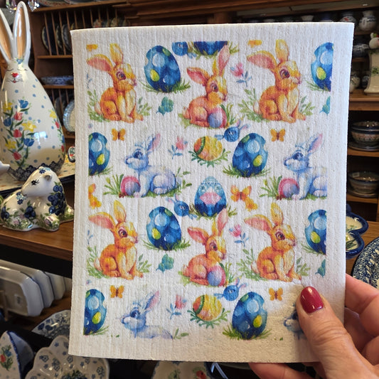 Dishcloth bunnies and blue eggs (Swedish Dishcloth)