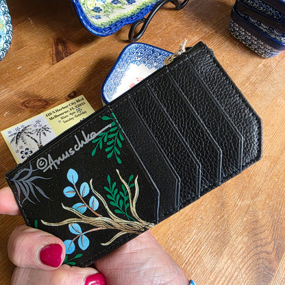 Anuschka ~ Card Case w/zip coin pouch black / parrot  RFID Block