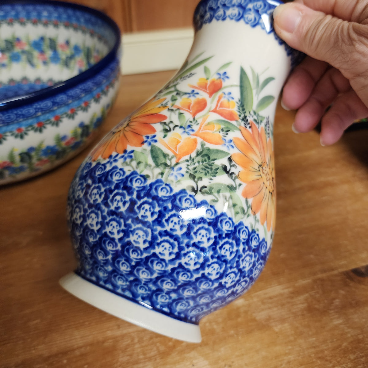 Vase 9" ~ Orange Flowers UNIKAT ART2