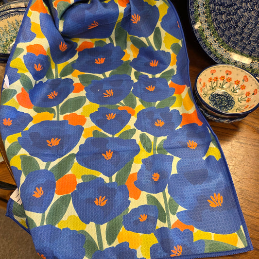 Towel /poly ~ Blue green Mod floral