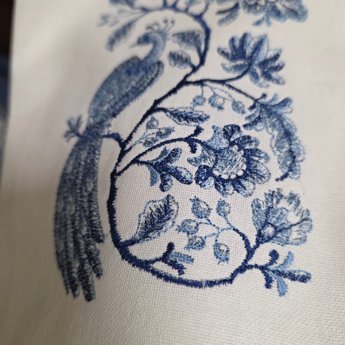 Towel ~Vintage Inspired Delft Blue Tea Towel - Peacock and Flowers