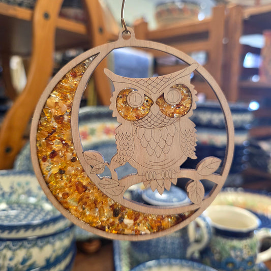 Ornament ~ Owl Amber Suncatcher / Magnet (4")