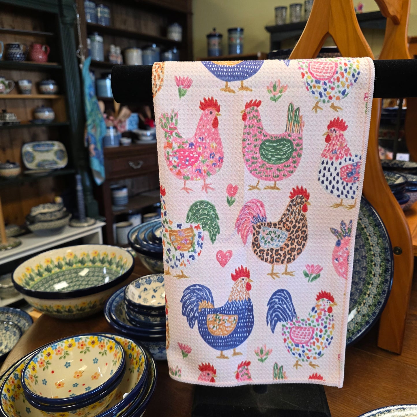 Towel /poly ~ Big Chickens Waffle Dish Towel