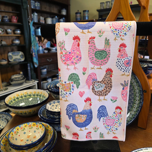Towel /poly ~ Big Chickens Waffle Dish Towel