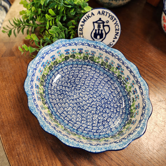 Bowl Oval Baker ~ Fluted Edge 9" x 7.5" x 2 3/4"deep   D78-2668X  Dutch Iris pf0526