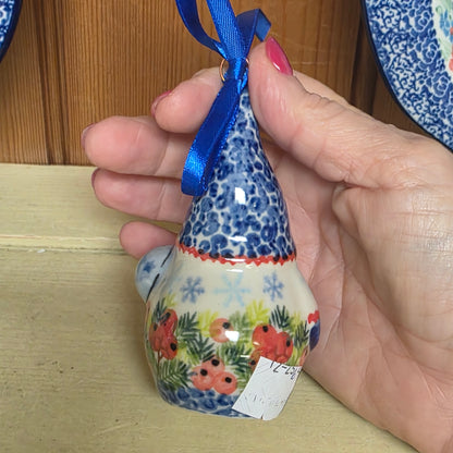 Ornament ~blue hat gnome Santa (4")