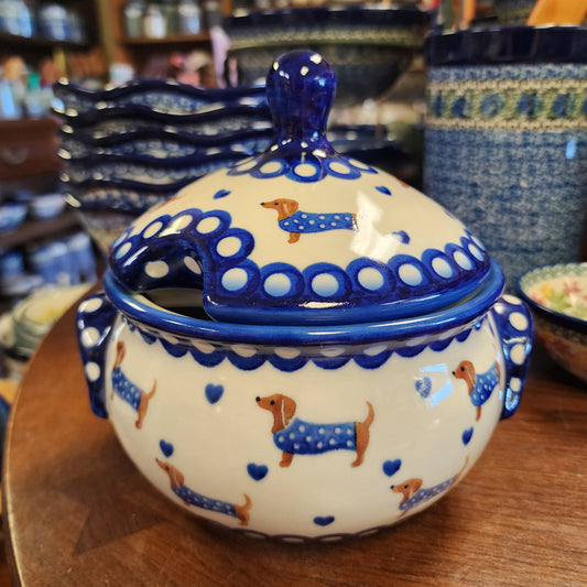 Jar 34 oz / Tureen 7" tall  with lid Dachshund sweater 1322