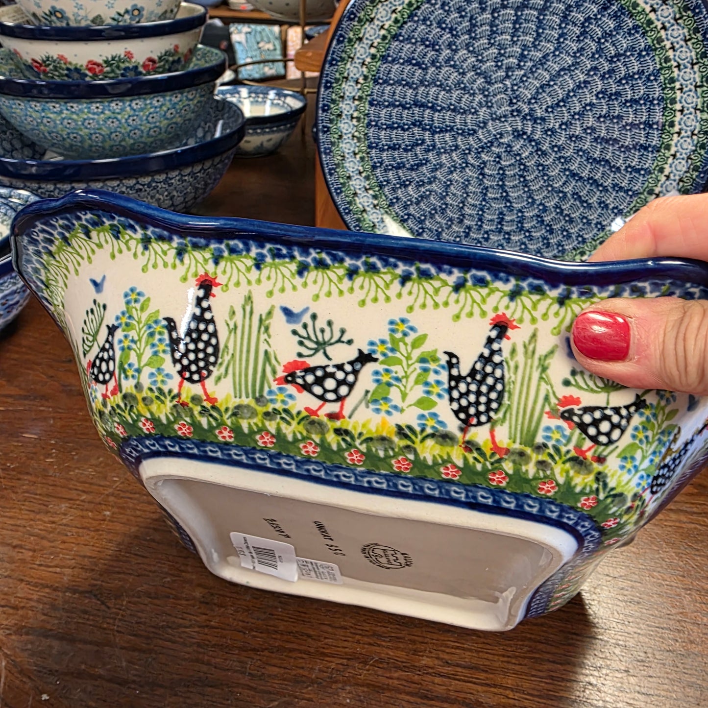 Bowl ~ 9.5" square  Black & White Chickens