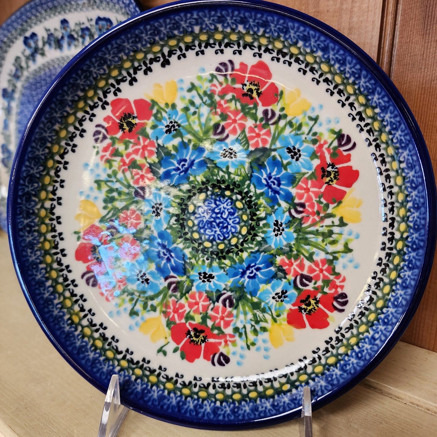 Plate 8" ~ lip ~ Red/blue / yellow