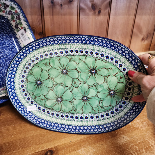 Oval Platter ~ 12" x 8.5" G68-U408a green Chyla