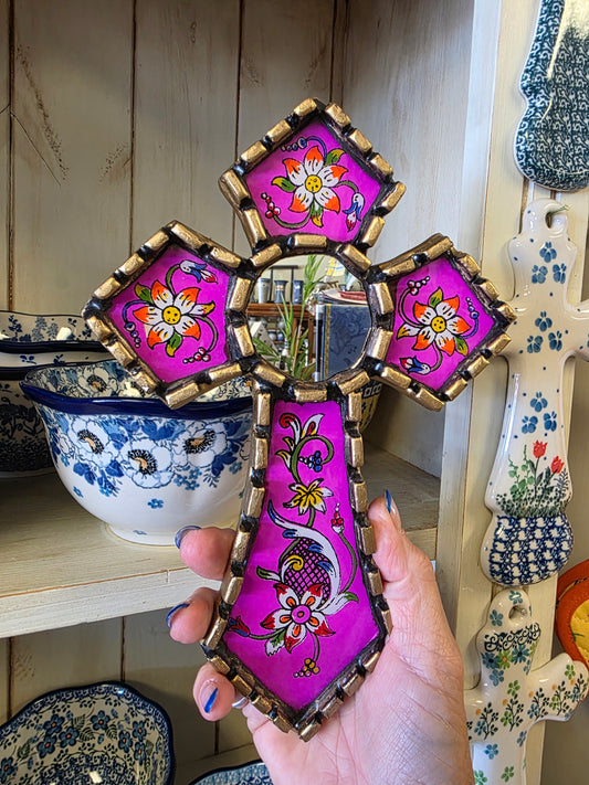 Mirror ~ Cross 9"x6" Pink. **NOT POLISH POTTERY