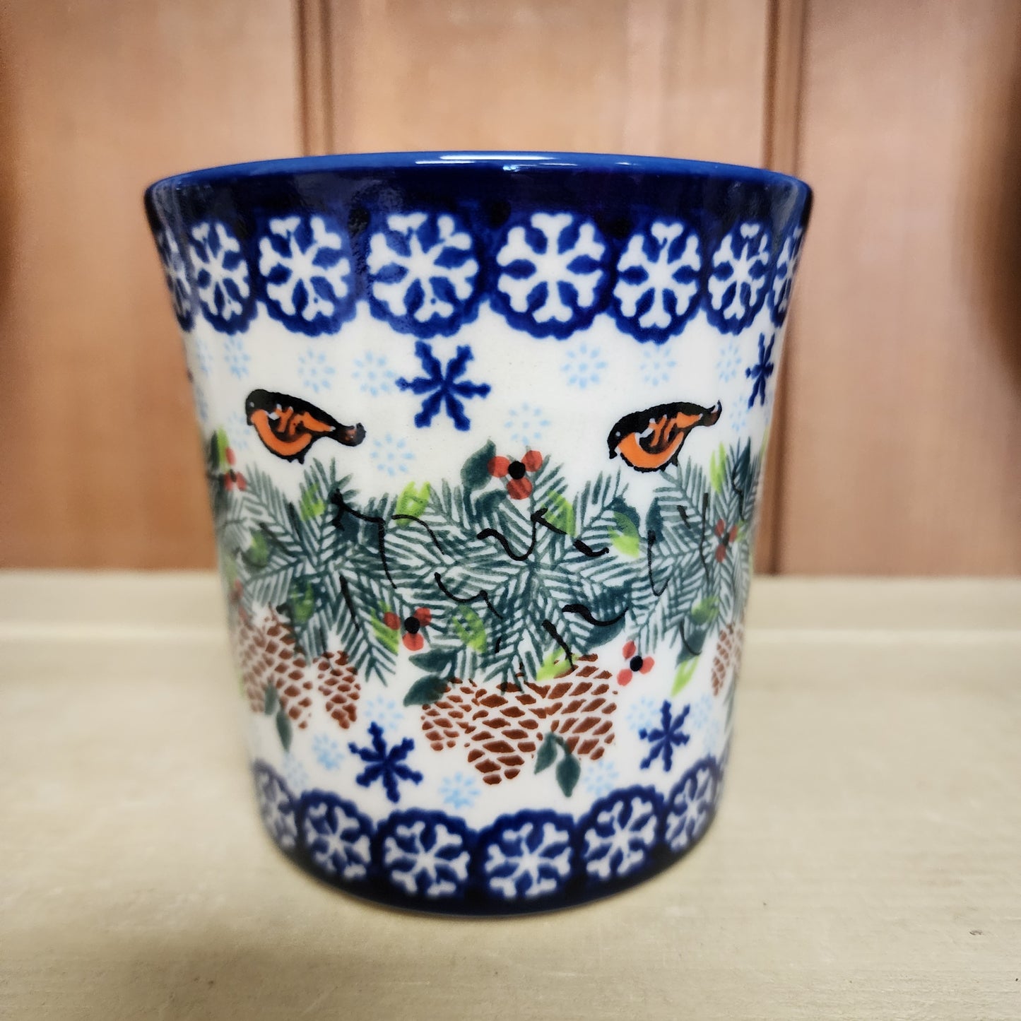 Mug 14 oz bird and pine cones