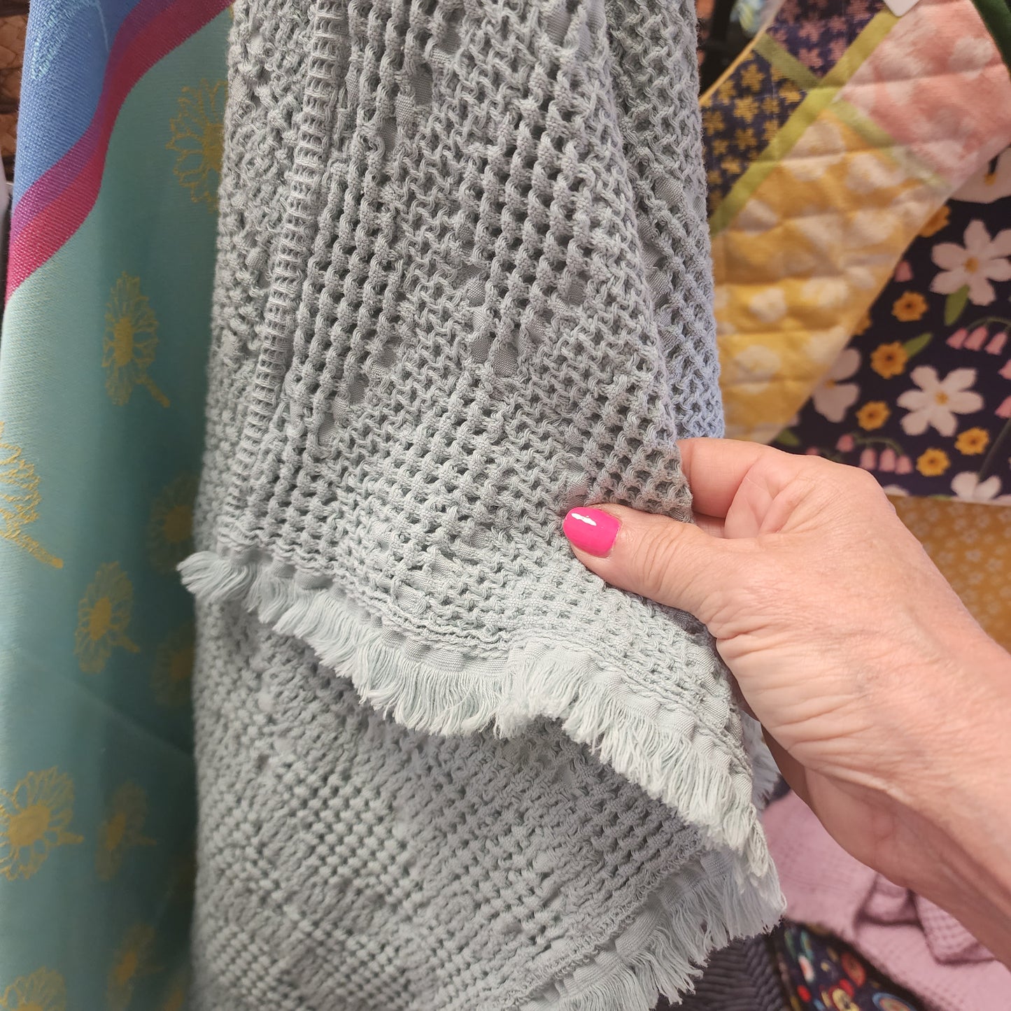 Tea Towel Sage green Waffle