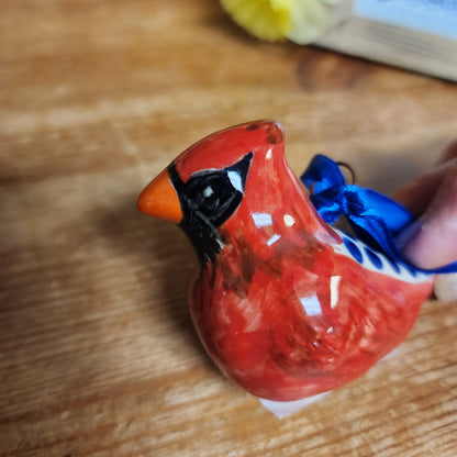 Cardinal #2 / big blue dots 3.5"  Ornament