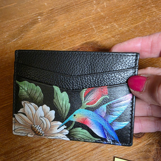 Anuschka ~ Credit Card Case Black / Hummingbird