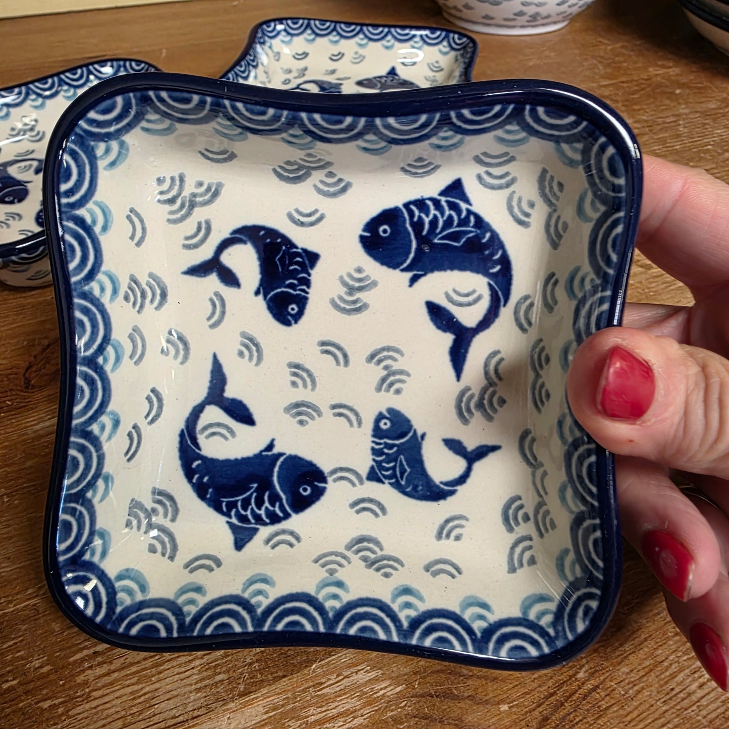 Bowl ~ Shallow Fluted 2372X ~ Deep Blue Sea ~ Koi Fish