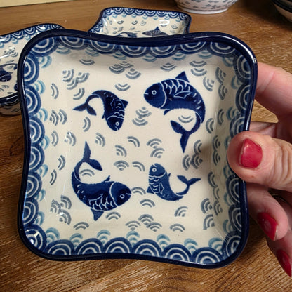 Bowl ~ Shallow Fluted 2372X ~ Deep Blue Sea ~ Koi Fish