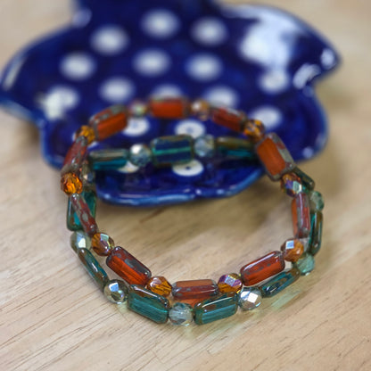 Jewelry ~ 2 pc Orange/Aqua stretch bracelet Czech